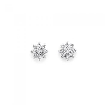 9ct Gold Diamond Flower Stud Earrings