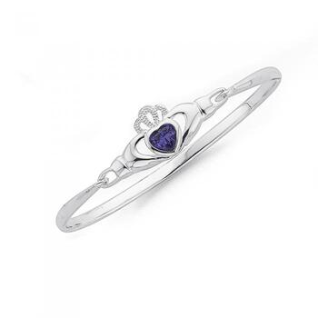 Sterling Silver 2.5x45mm Violet Cubic Zirconia Claddagh Child Bangle