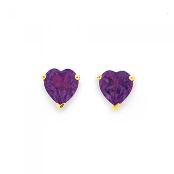 9ct Gold Amethyst Heart Stud Earrings