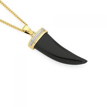 9ct Gold Two Tone Onyx Whale Tooth Pendant