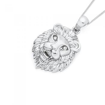 Silver CZ Lion Pendant