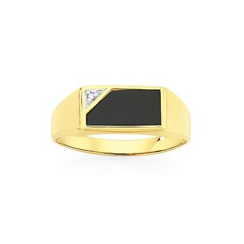 9ct Gold Diamond & Onyx Men's Dress Ring