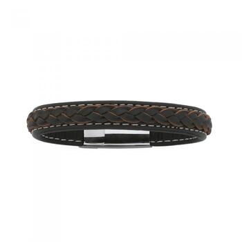 Steel Brown Leather Plait Bracelet