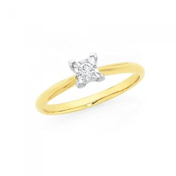 9ct Gold Diamond Miracle Set Square Solitaire Ring