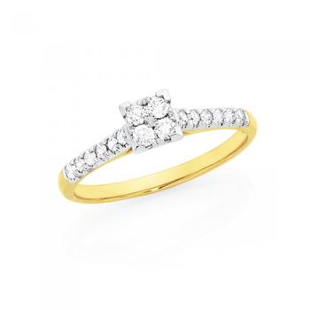 9ct Gold Diamond Square RIng with Shoulders