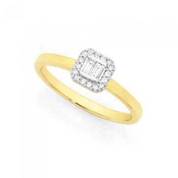 9ct Gold Diamond Cluster Square Ring