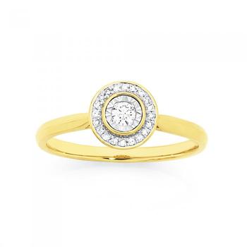 9ct Gold Diamond Bezel Set Framed Ring