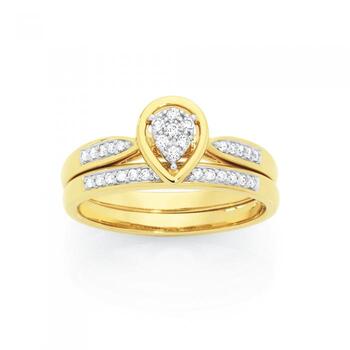 9ct Gold Diamond Pear Shape Bridal Set