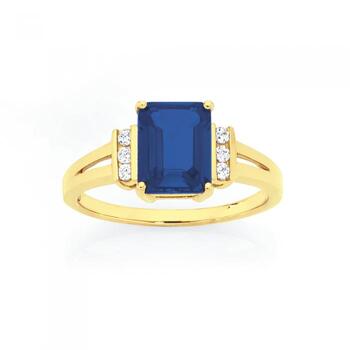 9ct Gold Created Sapphire & CZ Dress Ring