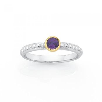Sterling Silver & 9ct Gold Amethyst Stacker Ring