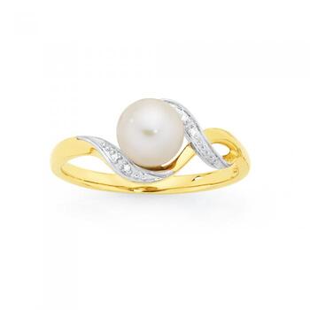 9ct Gold Cultured Freshwater Pearl & Diamond Ring