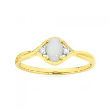 9ct Gold Opal & Diamond Oval Crossover Dress Ring