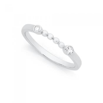 Silver Bezel Set CZ Fine Bead Friendship Ring