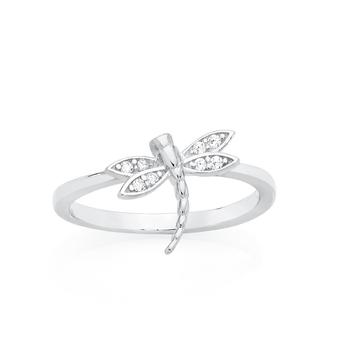 Silver CZ Dragonfly Ring
