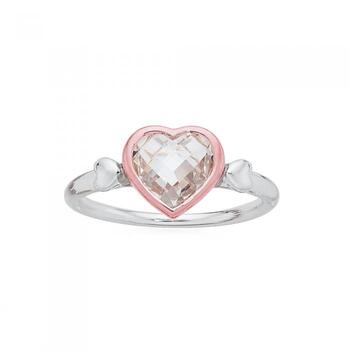 Silver Rose Gold Plated Facet CZ Heart Ring