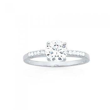 Silver CZ Solitaire with Side CZ Ring