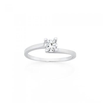 Silver 6mm CZ Solitaire Slight Twist Ring