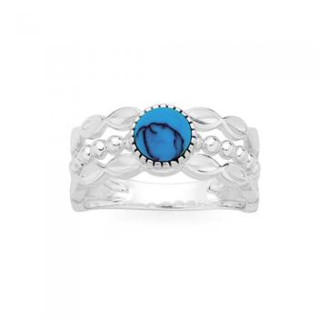 Silver Round Recon Turquoise 3 Row Ring