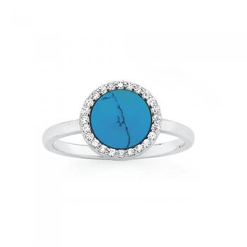 Silver Reconstituted Turquoise CZ Halo Ring