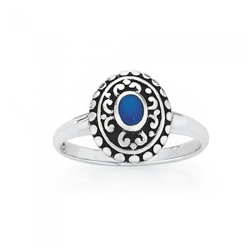 Silver Reconstituted Turquoise Oval Filigree Ring