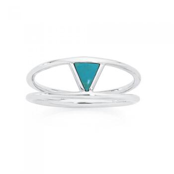 Silver Reconstituted Turquoise Triangle Split Ring