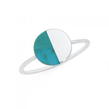 Silver Reconstituted Turquoise Luna Ring