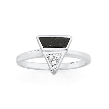 Silver Black Howlite Marble & CZ Triangle Ring