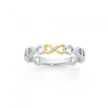 Sterling Silver & 9ct Gold Diamond Infinity Band Ring
