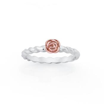 Silver and Rose Gold Plated Rose Twist Friendship Ring