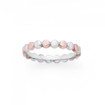Silver and Rose Gold Plated Flat Ball Friendship Ring