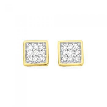 9ct Gold Diamond Square Stud Earrings