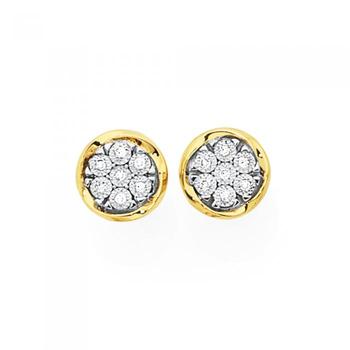 9ct Gold Diamond Miracle Set Cluster Bezel Stud Earrings