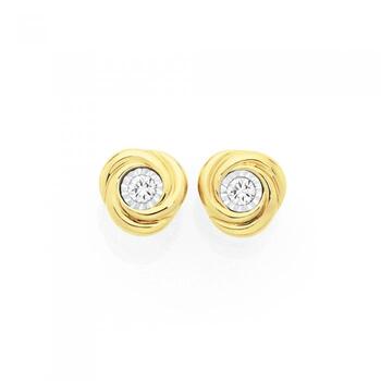 9ct Gold Diamond Miracle Set Knot Stud Earrings