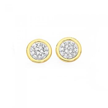 9ct Gold Diamond Round Cluster Bezel Set Stud Earrings
