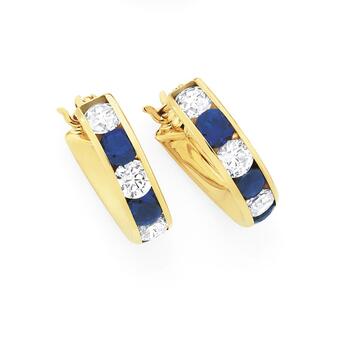 9ct Gold Blue & White Cubic Zirconia Hoop Earrings