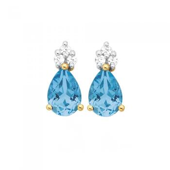 9ct Gold Blue Topaz & Cubic Zirconia Stud Earrings