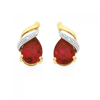 9ct Gold Created Ruby & Diamond Stud Earrings