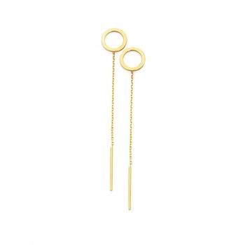 9ct Gold Circle Thread Through Drop Earrings