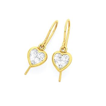 9ct Gold CZ Heart Hook Earrings