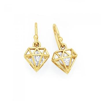 9ct Gold Cubic Zirconia inside Open Diamond Shape Hook Earrings