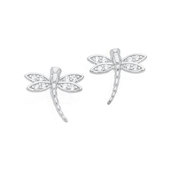 Silver CZ Dragonfly Stud Earrings
