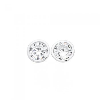 Silver 5mm Bezel Set CZ Stud Earrings