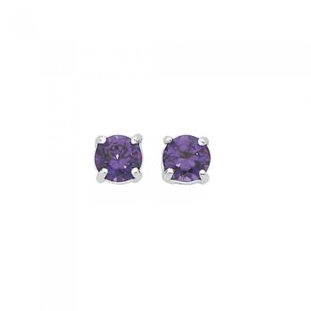 Silver 4mm Purple CZ Stud Earrings