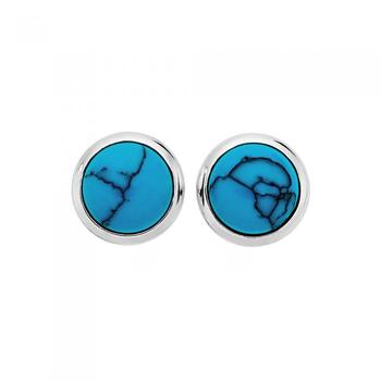 Silver Round Reconsituted Turquoise Stud Earrings