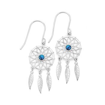Silver Reconsituted Turquoise Dreamcatcher Earrings