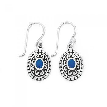 Silver Reconstituted Turquoise Oval Filigree Earrings