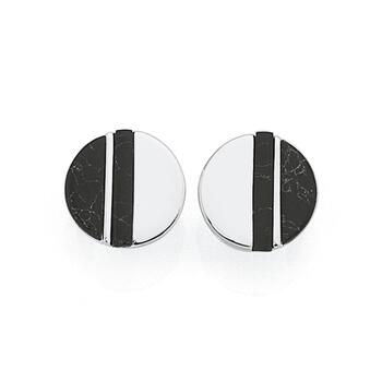 Silver Black Howlite Marble Bar Luna Earrings