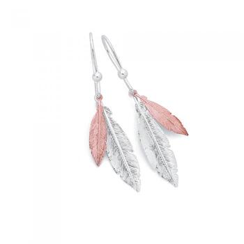 Silver and Rose Gold Plated Two Feathers Earrings