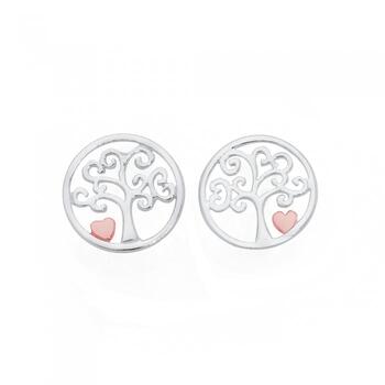 Silver & Rose Plate Tree of Life Stud Earrings