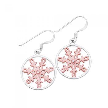 Silver and Rose Gold Plated Snowflake with CZ Earrings